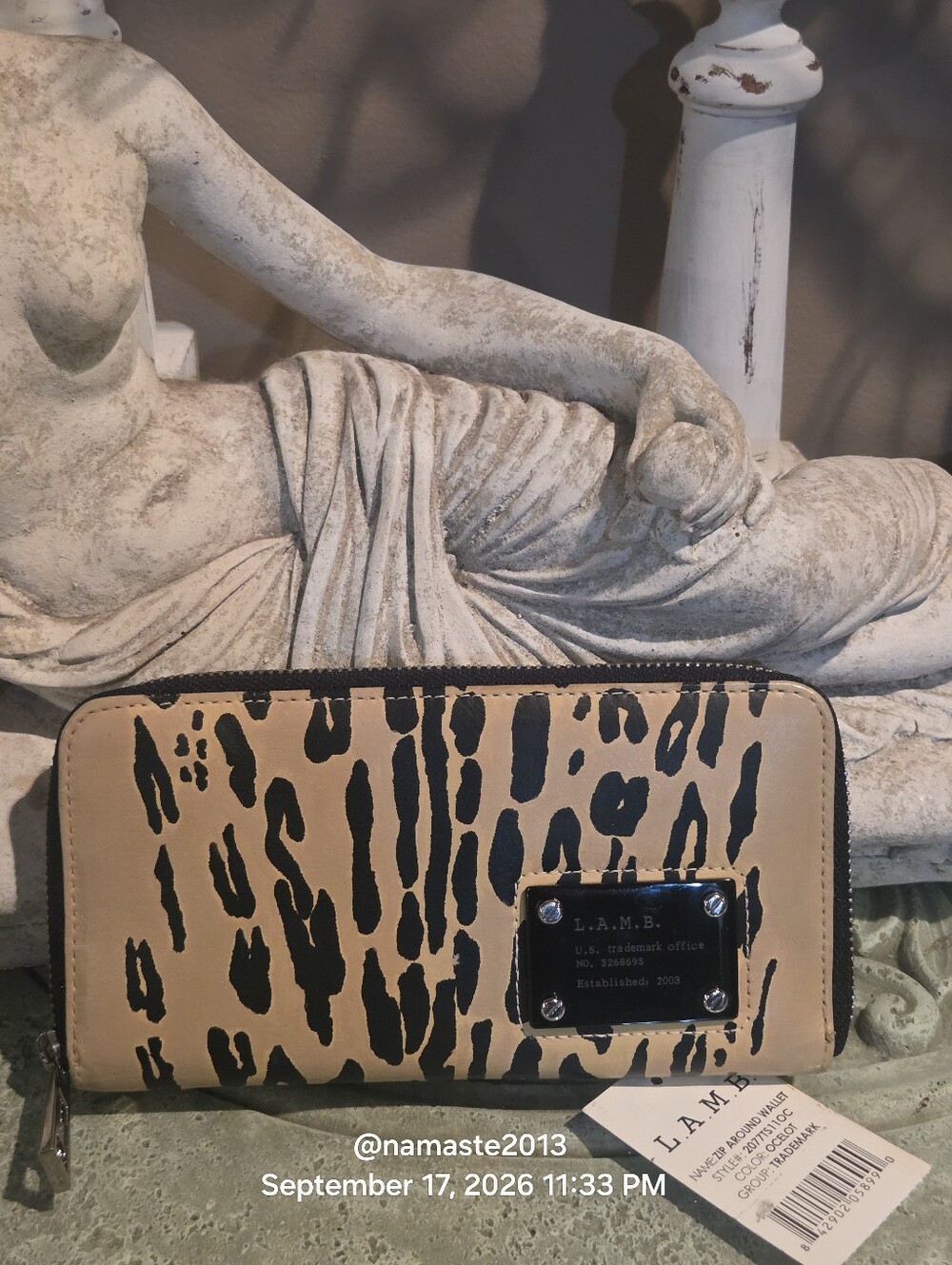 L.A.M.B. Gwen Stefani Ocelot Zip Wallet Leopard Print Designer Lesther #811